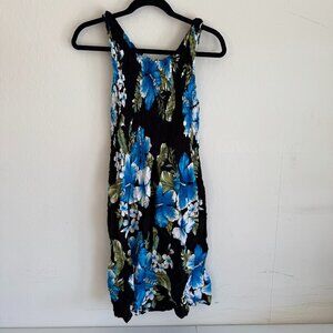 Thai Rayon Floral Midi Dress | Tropical Print | Size Unknown; Approx L